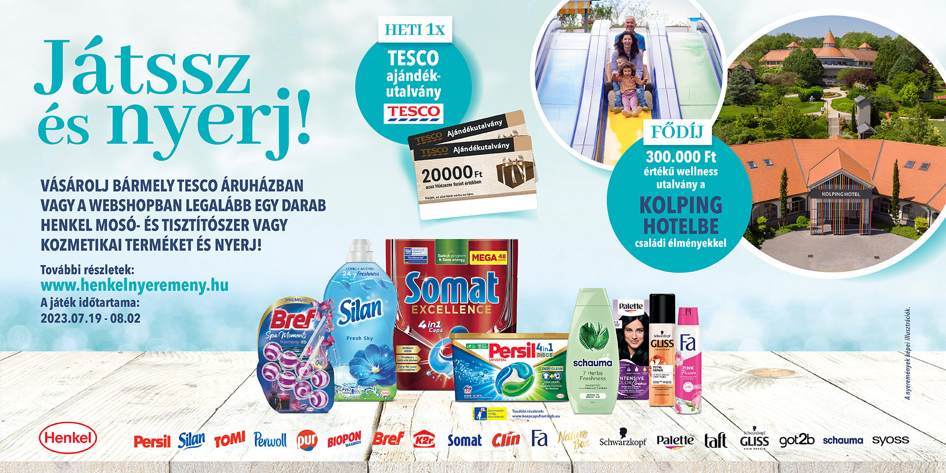 <p>Vásárolj bármely magyarországi Tesco áruházban vagy a Tesco Otthon szolgáltatásában legalább egy darab Henkel mosó- és tisztítószer vagy kozmetikai terméket és nyerj!</p>